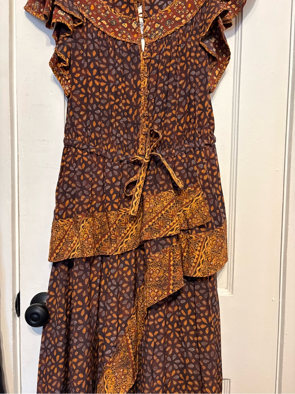 Ulla Johnson Brown & Gold Tiered Maxi Dress with Ruffle Detail. NWT - Picture 2 of 14